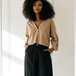 Harly Jae Porto Henley Oversized Cropped Button Down 100% Organic Cotton Size XS